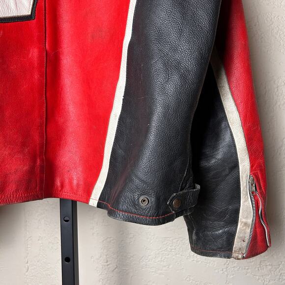 Vintage Pirelli Exit 7 Size 54 XXL Tru Fit Real Leather Red Racing Jacket - Picture 6 of 7
